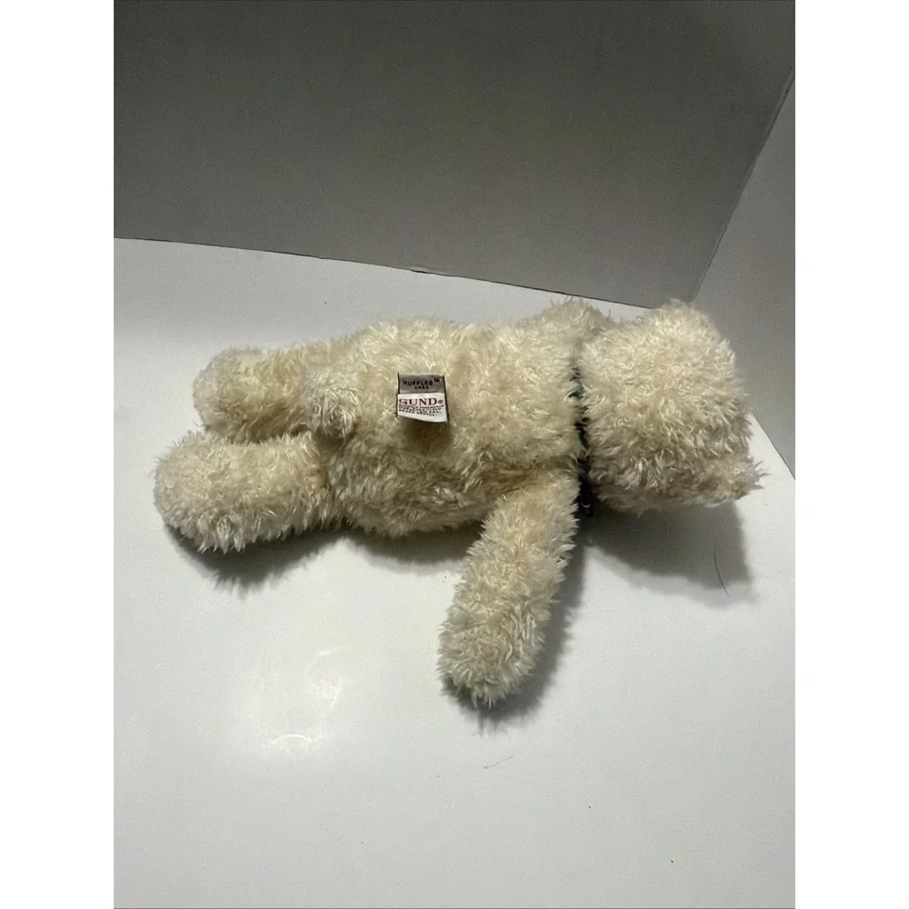 Gund Muffles Teddy Bear 2482 Cream White Shaggy Plush Plaid Bow 11 inch